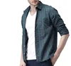 custom logo Men Navy & Green Slim Fit Checked Casual Shirt
