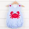 Infant Toddler baby Boys Smocked crab applique Bubble rompers
