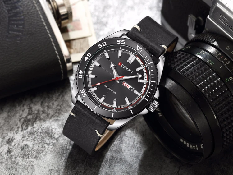 CURREN 8272 Fashion Casual Watches Men's 3ATM Waterproof Quartz Watch Men Date Clock Man Leather Army Military Wristwatch