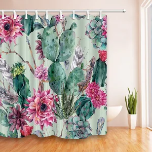 Image of Design Bathroom Curtain Waterproof Fabric, Cactus Shower Curtain Waterproof#