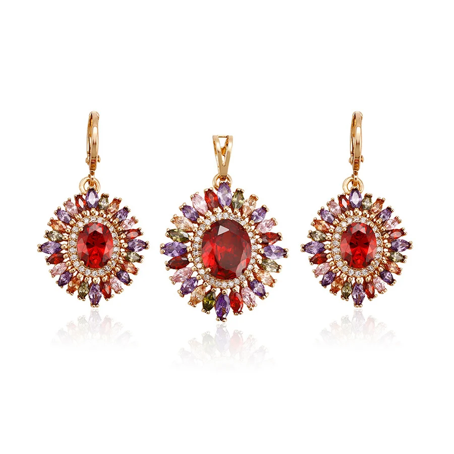 

64236 Xuping top grade magnet multicolor gold drop earrings geometric jewelry set China wholesale