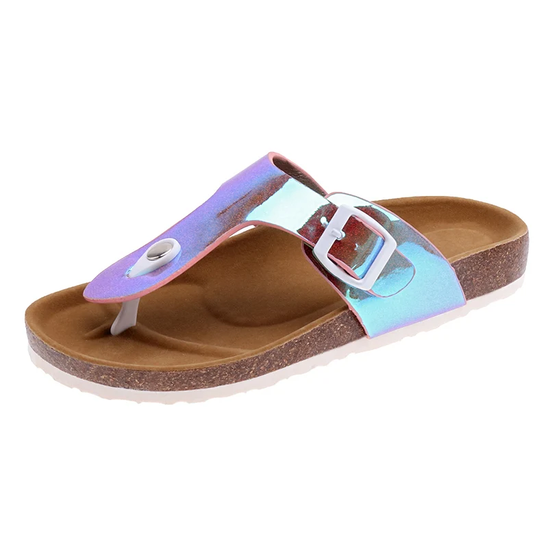 

2021 New summer glitter cork slippers sequins women flip flops flat shoes lady beach sandal