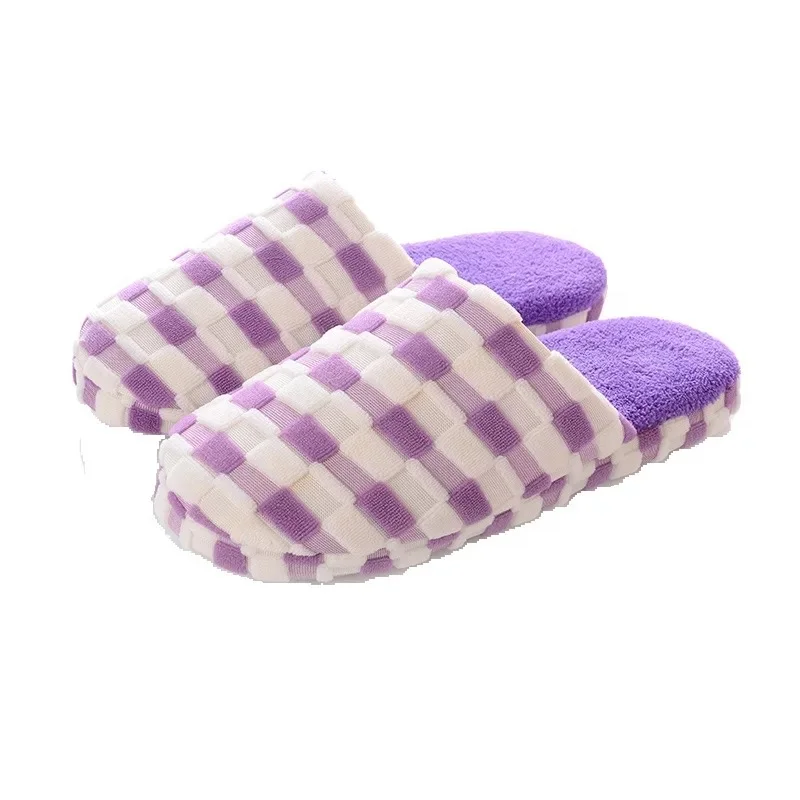 

factory price winter woman checked plush house warm indoor slipper