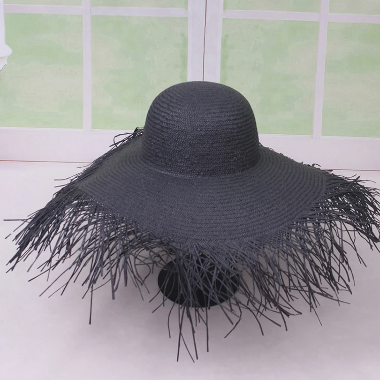 Women Rough Edge Paper Straw Hat Super Extra Large Wide Brim Straw