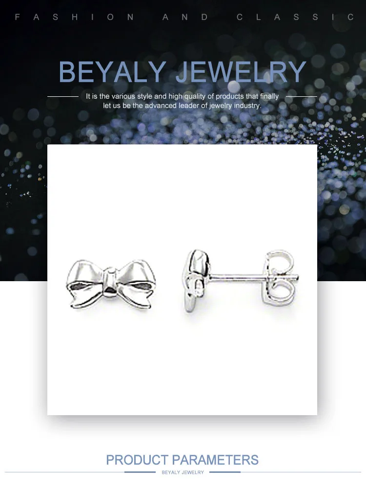 Shiny polish bow shape wholesale silver earings women