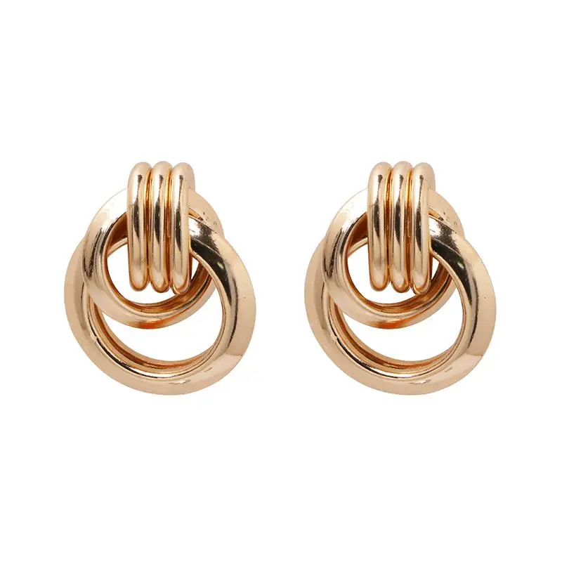 

Brand New Design Zinc Alloy Hollow Geometric Round Earrings Arete Best Sale Gold Plated Multi Circle Stud Earrings For Women, As picture