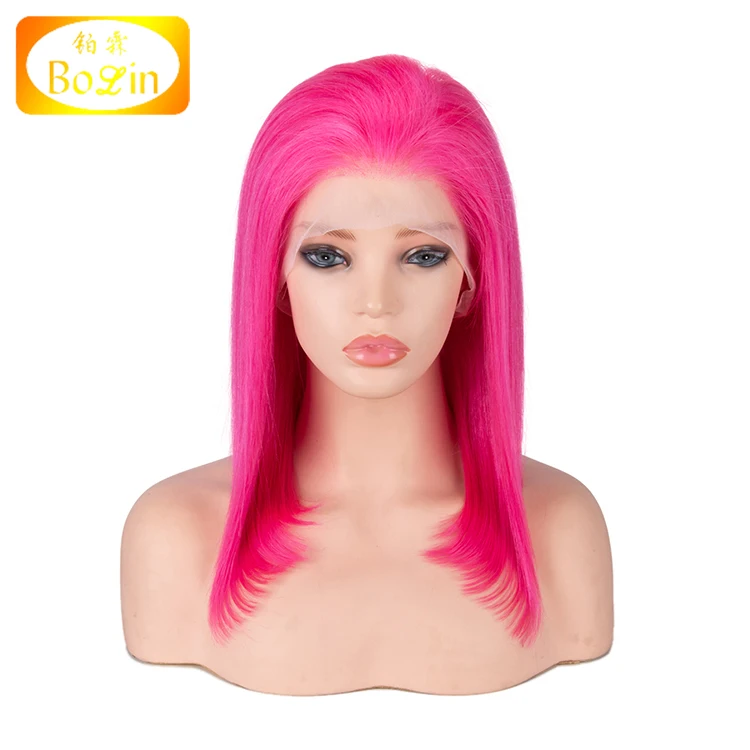 

Peruvian 10A Grade Remy Human Hair Preplucked Bob Style Transparent Lace Hot Pink Wig