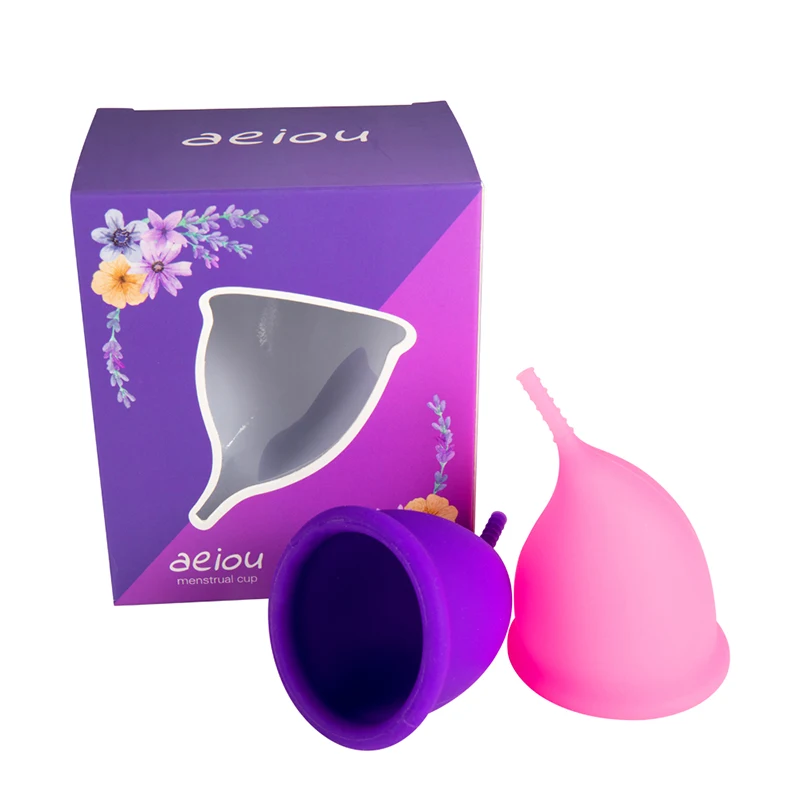 

New Wholesale Custom Best Quality Reusable Collapsible Medical Grade Silicone Feminine Hygiene Menstrual Cup, Pink / purple