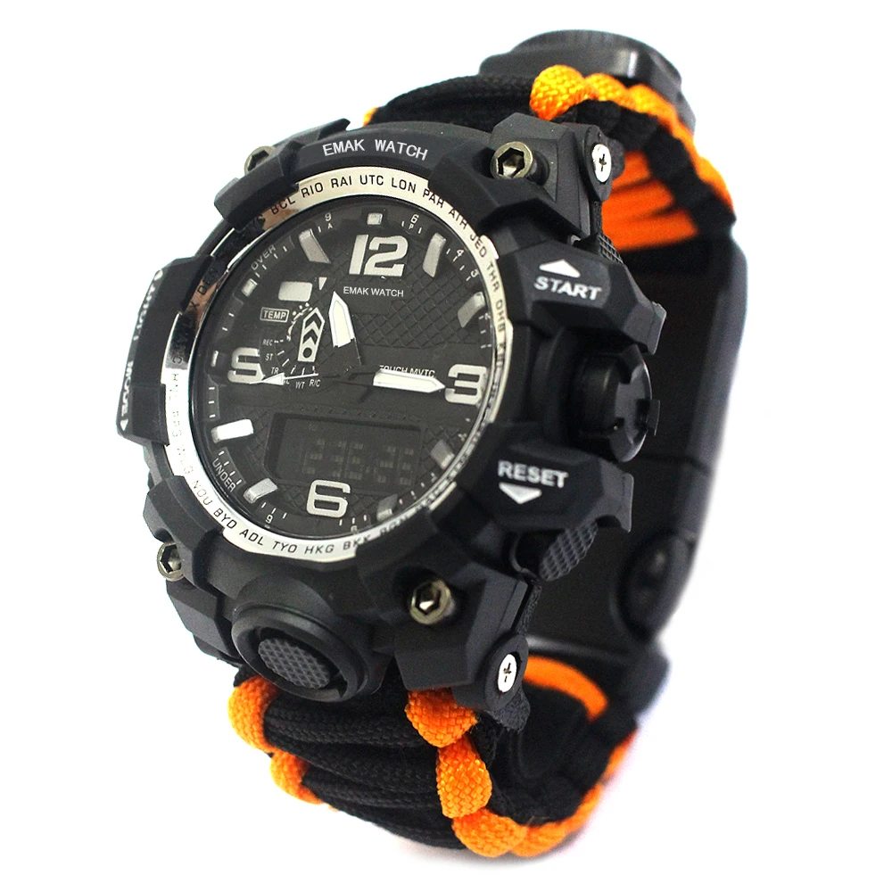 

HOT SALE fashion outdoor survival paracord watch with Christmas gift, Orange black