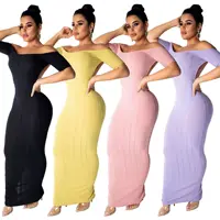 

A070151 wholesale stylish hot backless pure color knitted long bodycon maxi dress for summer ladies