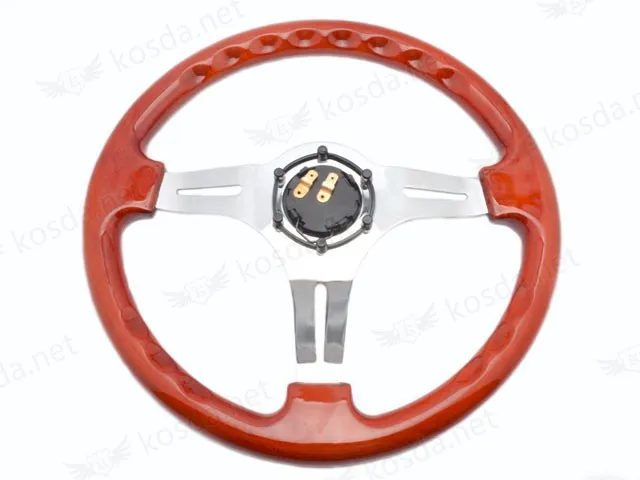 ABS Steering Wheel Wooden Pattern + Chrome Spoke 2