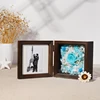 High quality black folding picture frame 8x8 3d wood shadow box frame double hinged preserved flower photo frame