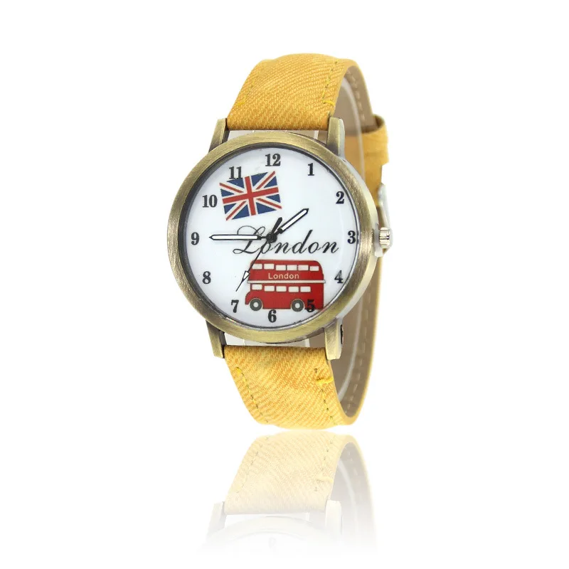 

Hot Sale High Quality Fashion Casual Vintage Man Women Jean Band UK London Quartz Watch, Silver;blue;green;purple;black;pink;light blue