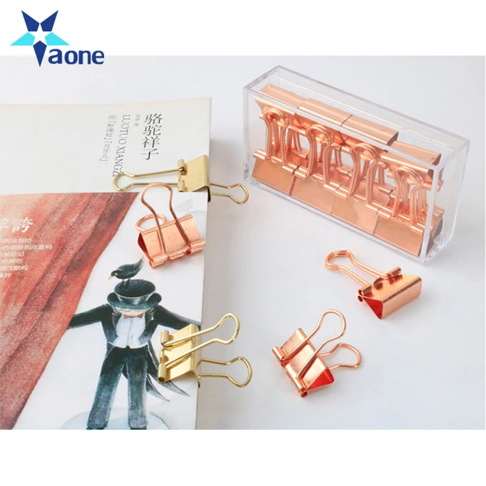 
Custom 19mm Solid Color Rose Gold Metal Notebook Binder Clips With Box Notes Letter Paper Clip Office Supplies 
