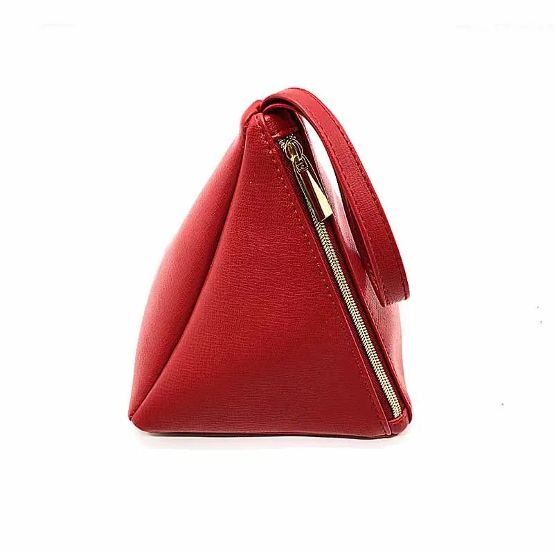 Unique Lady's Pu Leather Red Triangle Purse With Wrist Strap Buy