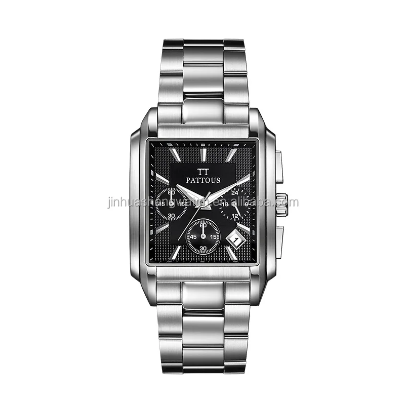 

316L stainless steel square watches mens chronograph watches VD53 movement, Silver