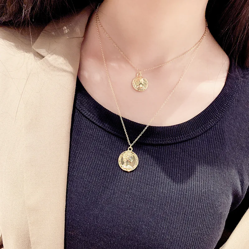 

double layered coin 14k gold filled necklace for gift