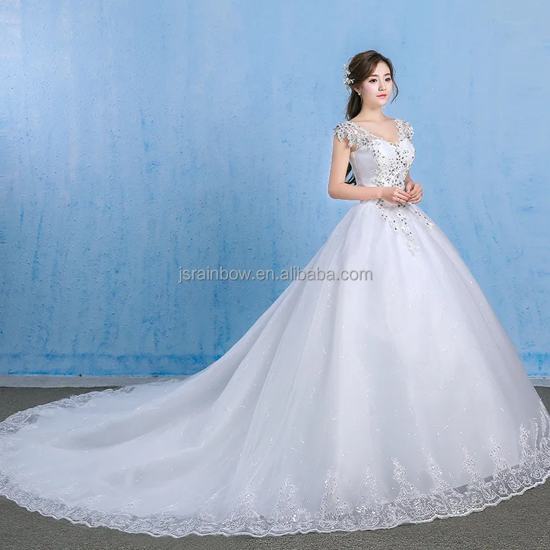 

Wholesale women gorgeous lace up white long tail big size white wedding dresses