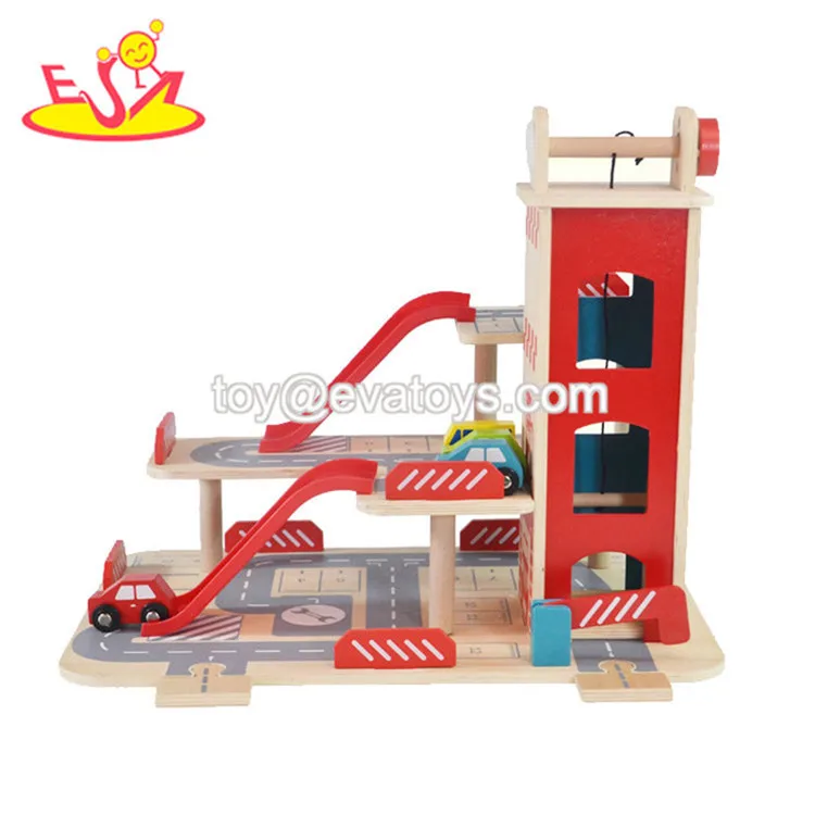 2019 New hottest kids wooden toy parking garage with elevator W04B080 Wenzhou Times Arts&crafts