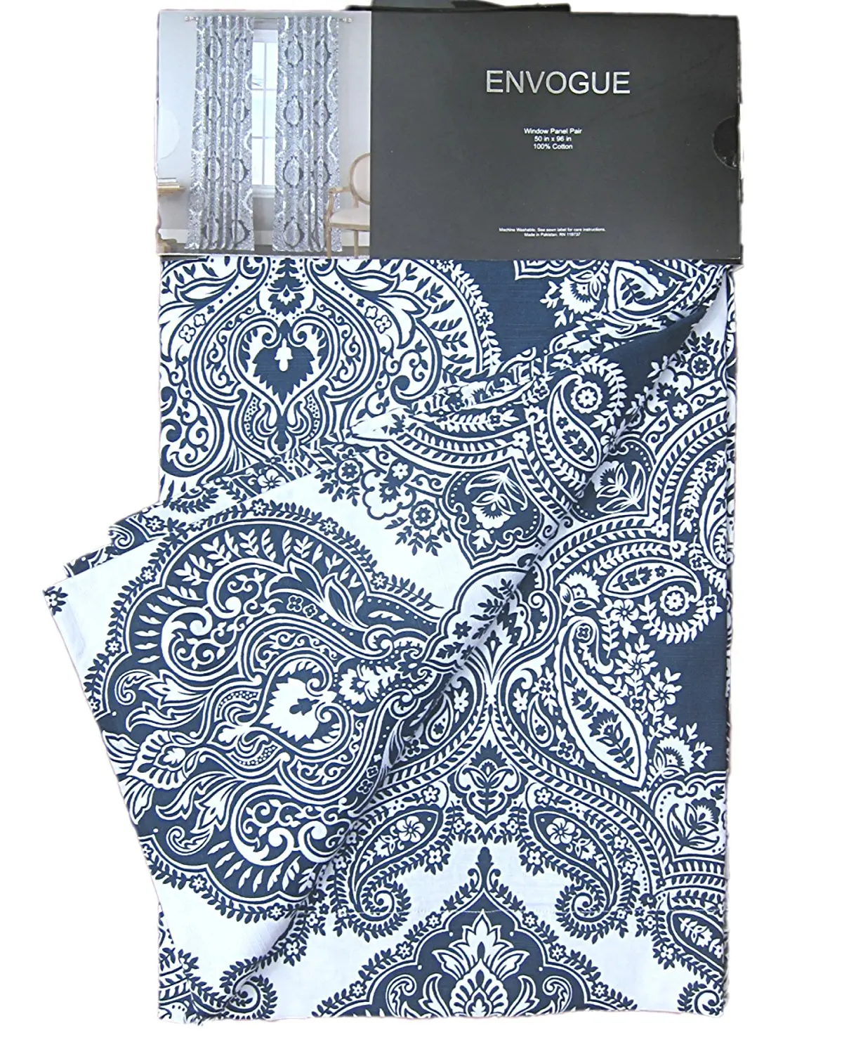 Buy Envogue Window Curtains Paisley Damask Medallions Navy Blue