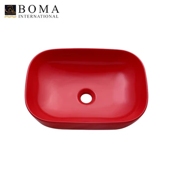 Rectangular Porcelain Above Counter Matte Red Vessel Bowl Sink Matte Red Vessel Bowl Sink