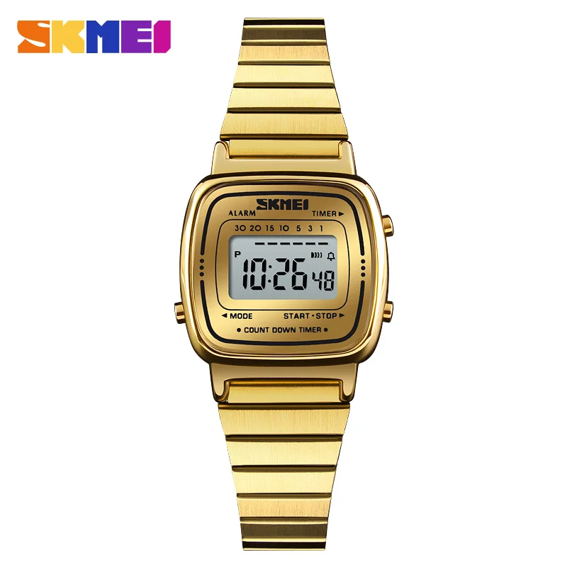 

Skmei 1252 Brand Women Bracelet Watches Fashion Square Led Countdown Clock Waterproof Stainless Steel Luxury Lady Digital Watch