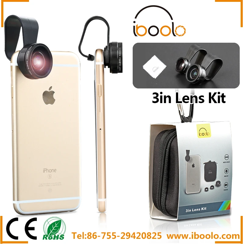 

IBOOLO factory price HD full screen phone fish eye 0.67X wide angle 10X macro lens kit for mobile phone, Black