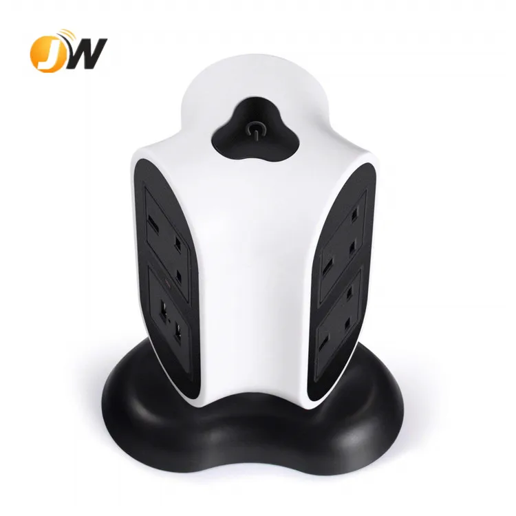 
JW701 Vertical Power Strip Tower Extension Cord - 4 Outlet 4 USB Charging Port, Clover Design 