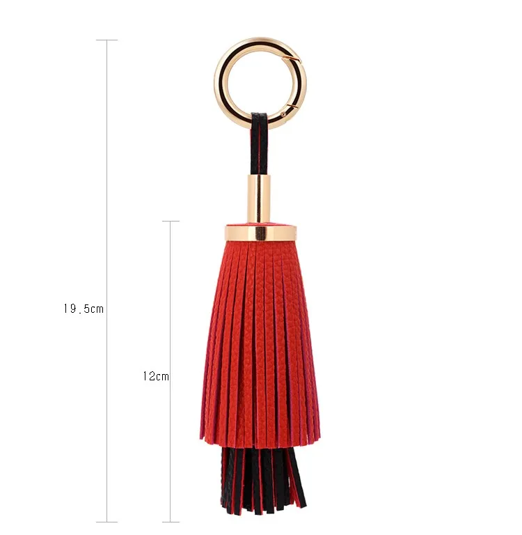 Leather Tassel Keychain Gold Plated Keyring Faux Leather Tassel For