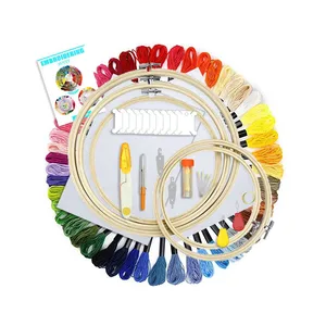 Image of Embroidery Starter Kit Including 5 Pieces Bamboo Embroidery Hoops, 50 Color Threads, and Cross Stitch Tool Kit for Beginners