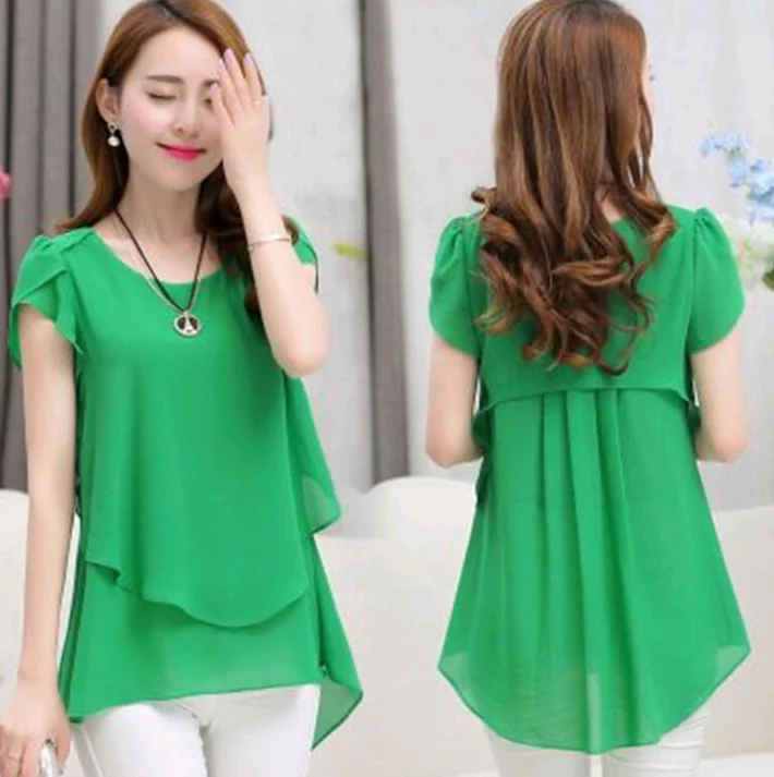 

Hotsale summer blouse short sleeve ladies elegant chiffon tops women plus size shirt