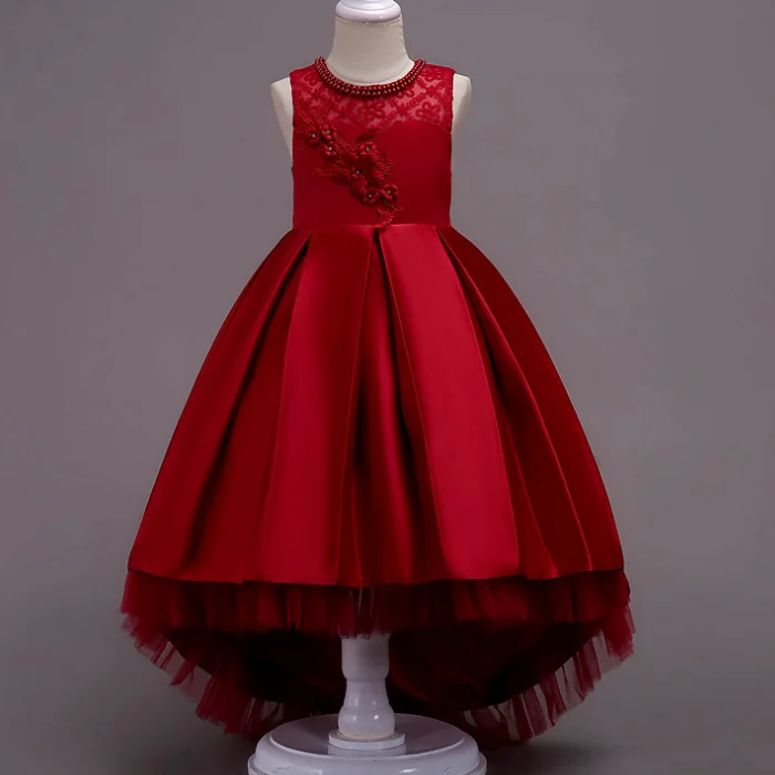 

YY10074G 2018 New design flower girls dress elegant evening dress front short back long girls party dress, Pink;purple;gray;green;dark blue;red
