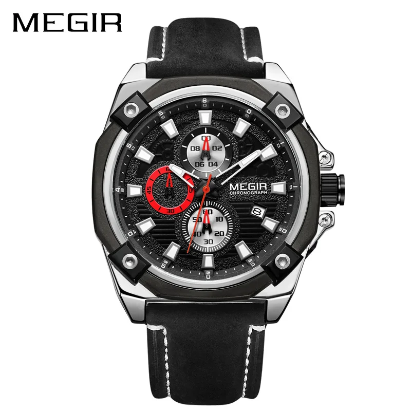 

2018 New Arrivals Quartz Movement Megir Watch Leather Men Sport Watch