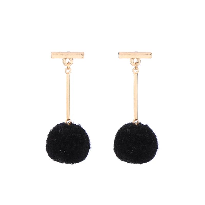 

ed00445b Qingdao Kiss Me Fashion Jewelry Best Friends Gift Earrings, Black & Gray Round Pompon Ball Earrings