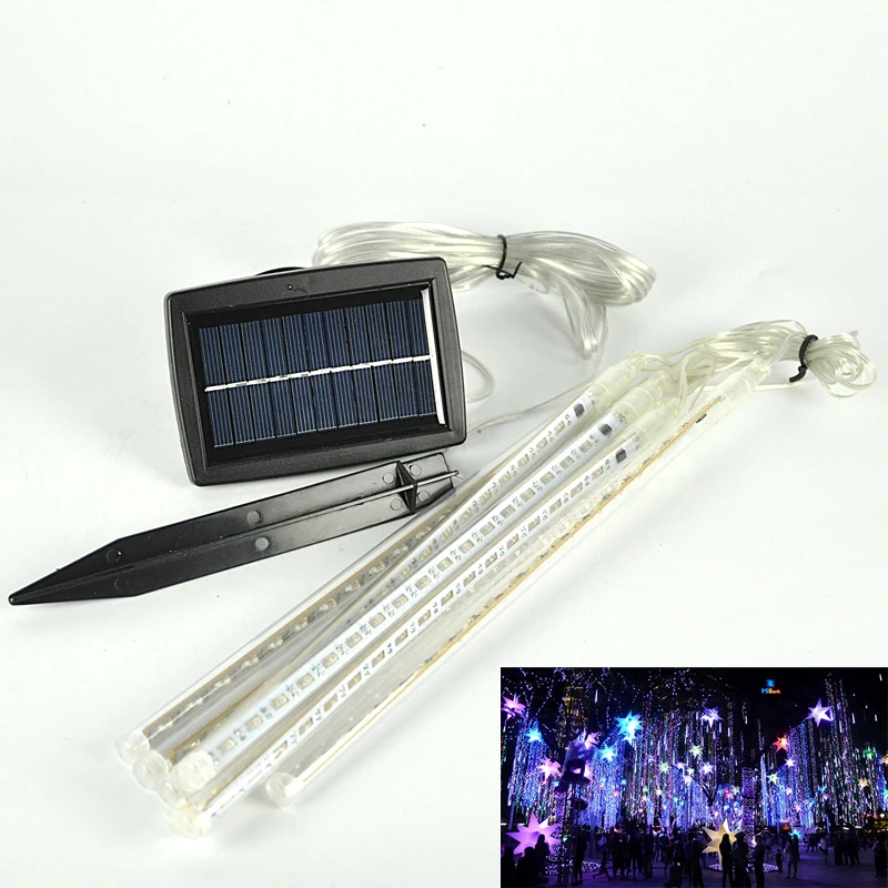 30cm 144 LED solar Meteor Shower Rain Tubes stalactute Led Light Lamp Christmas Romantic for Valentine Wedding Decoration