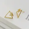 China Wholesale Pure Silver Gold Plated Layered Hollow Geometric Triangle Stud Earrings