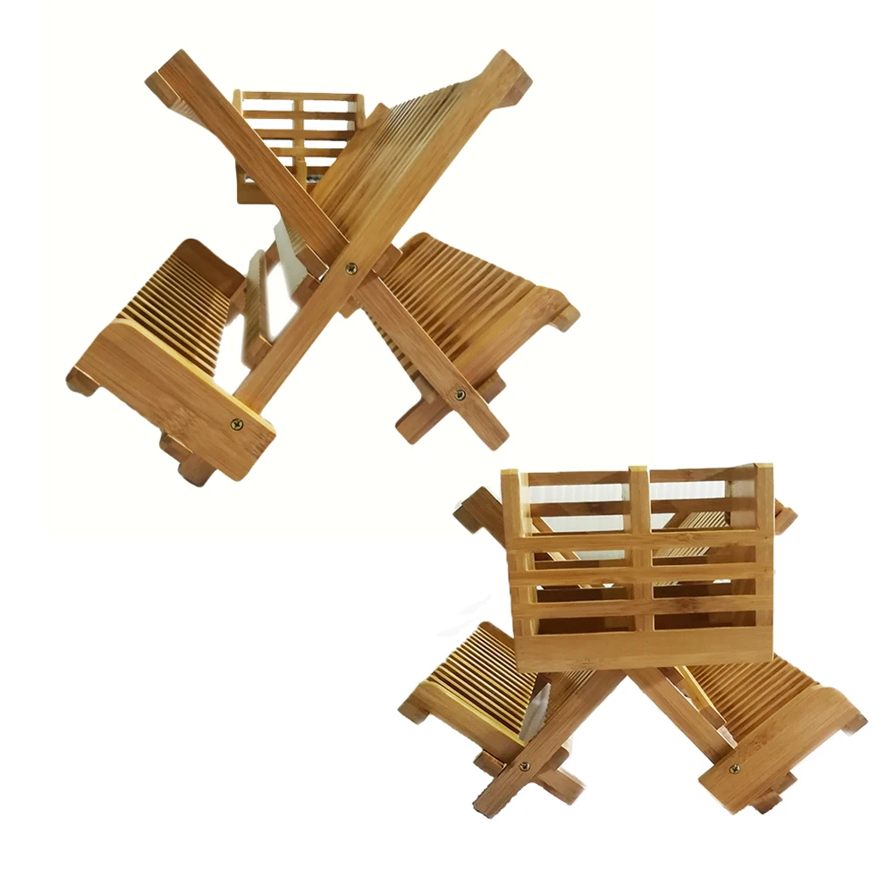 

Collapsible Bamboo Dish Drying Rack with cutlery set holder, Natural