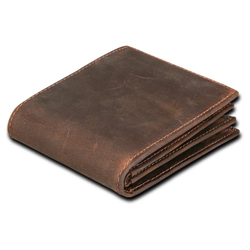 

Vintage crazy horse genuine leather wallet RFID secure short purse money bag for men, Brown