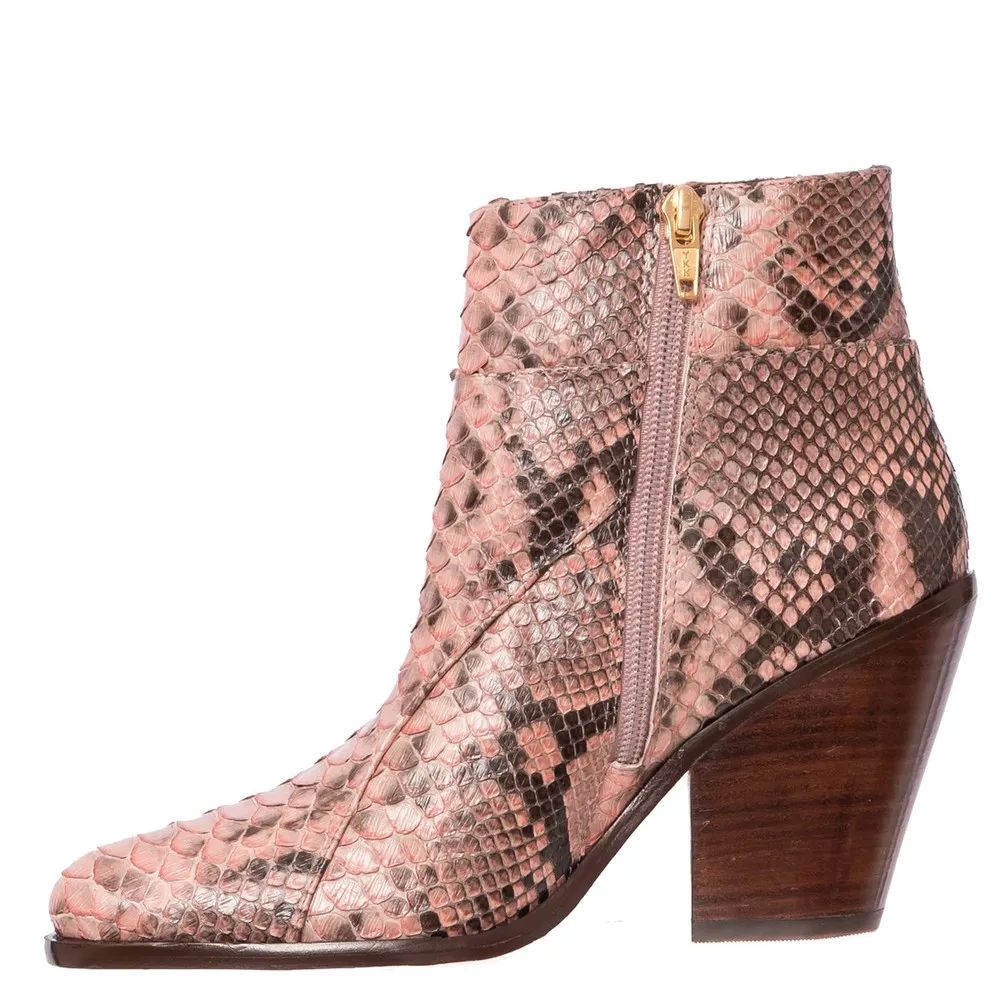 Wood Heel Ankle Boots/snakeskin Boots 