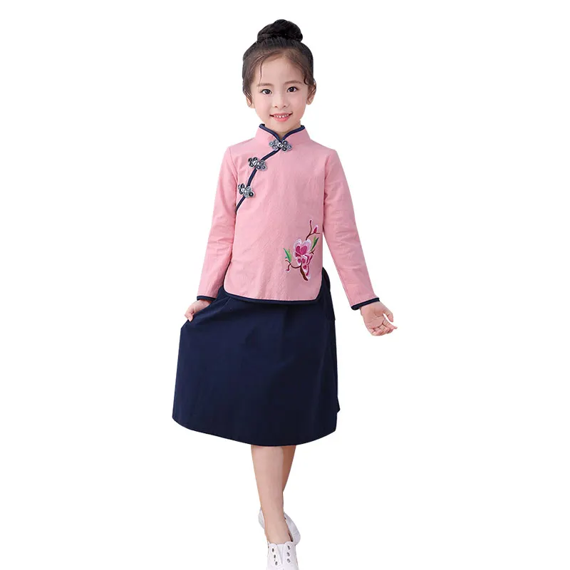 

girls hanfu children's long sleeve Chinese traditional dress tang suit republic of China style costumes baby cheongsam dress