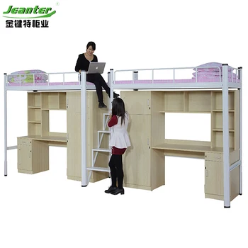 College Dormitory Wood Bunk Bed With Desk For High School Student