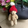 2019 Christmas gift item ,soft plush teddy bear keychain with cut red hat