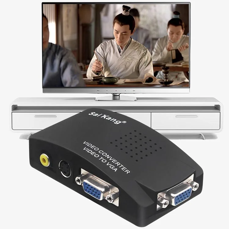 

PC Laptop VGA To TV AV RCA Composite S-Video Signal Mini Converter Adapter Box, Black/sliver