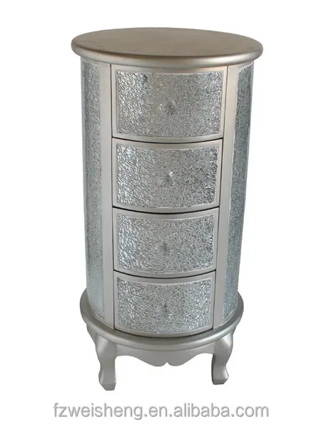 4 Drawer Crackle Glass Round Chest Storage Cabinet Buy Glass