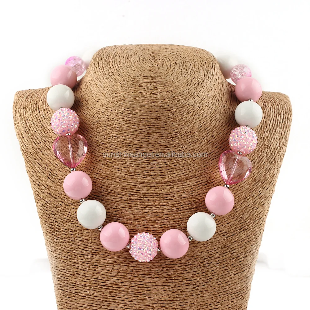 

Fashion Chunky Necklaces With Heart Pendants Kids Beaded Necklace Hot Jewelry for Children Party Decoration, As the picture