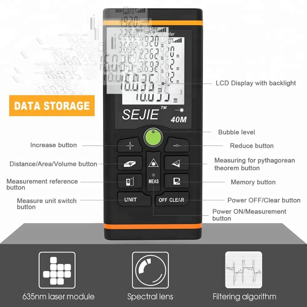 
2018 Factory 40M/131Ft Laser Measure Distance meaMeter Multi Function Laser measure bubble levels Pythagorean Mode for Measuring 