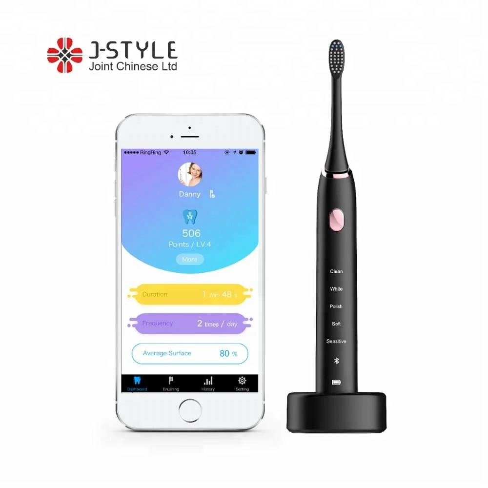 

2019 Hot Selling Bluetooth V4.0 Dynamic Sonic Toothbrush 5 Brushing Modes Smart toothbrush, White/black/pink/blue