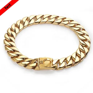 Image of wholesale fashion jewelry blank welding gold 316L/304 stainless steel custom metal chain pet dogs leash and training collars