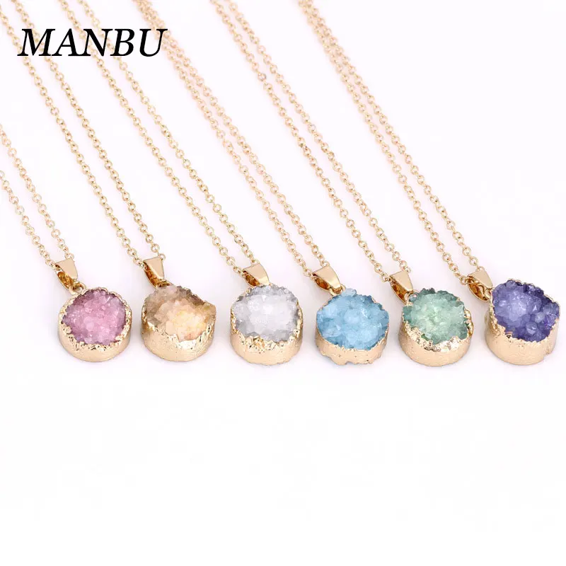 

druzy alloy necklace natural stone irregular shape jewelry for women with multiple color 12335, Picture