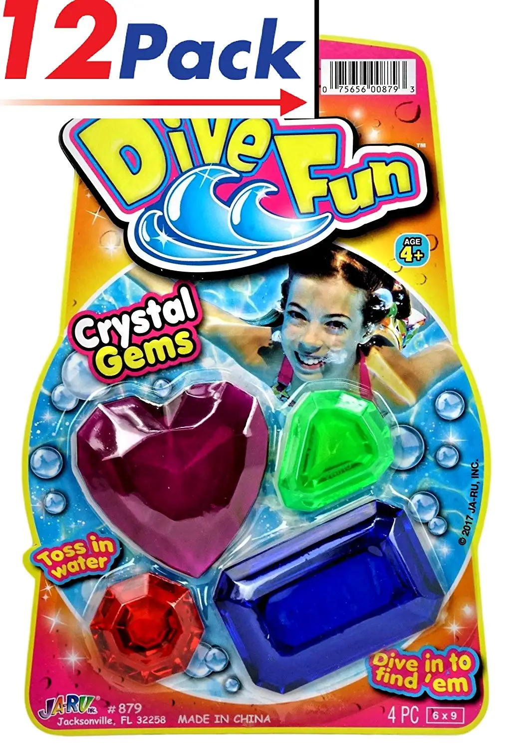 Diving Gems by JA-RU | Swimming Pool Crystal Treasure Chest Dive Toys. Pack of 12 | Item #879